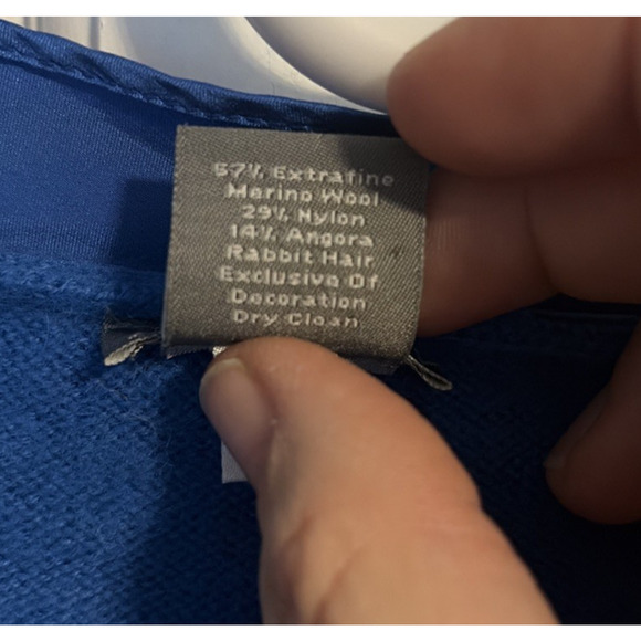 VTG Ann Taylor Wool Angora Babydoll Blue Sweater M Coquette Y2K Quiet Luxury - Picture 4 of 10